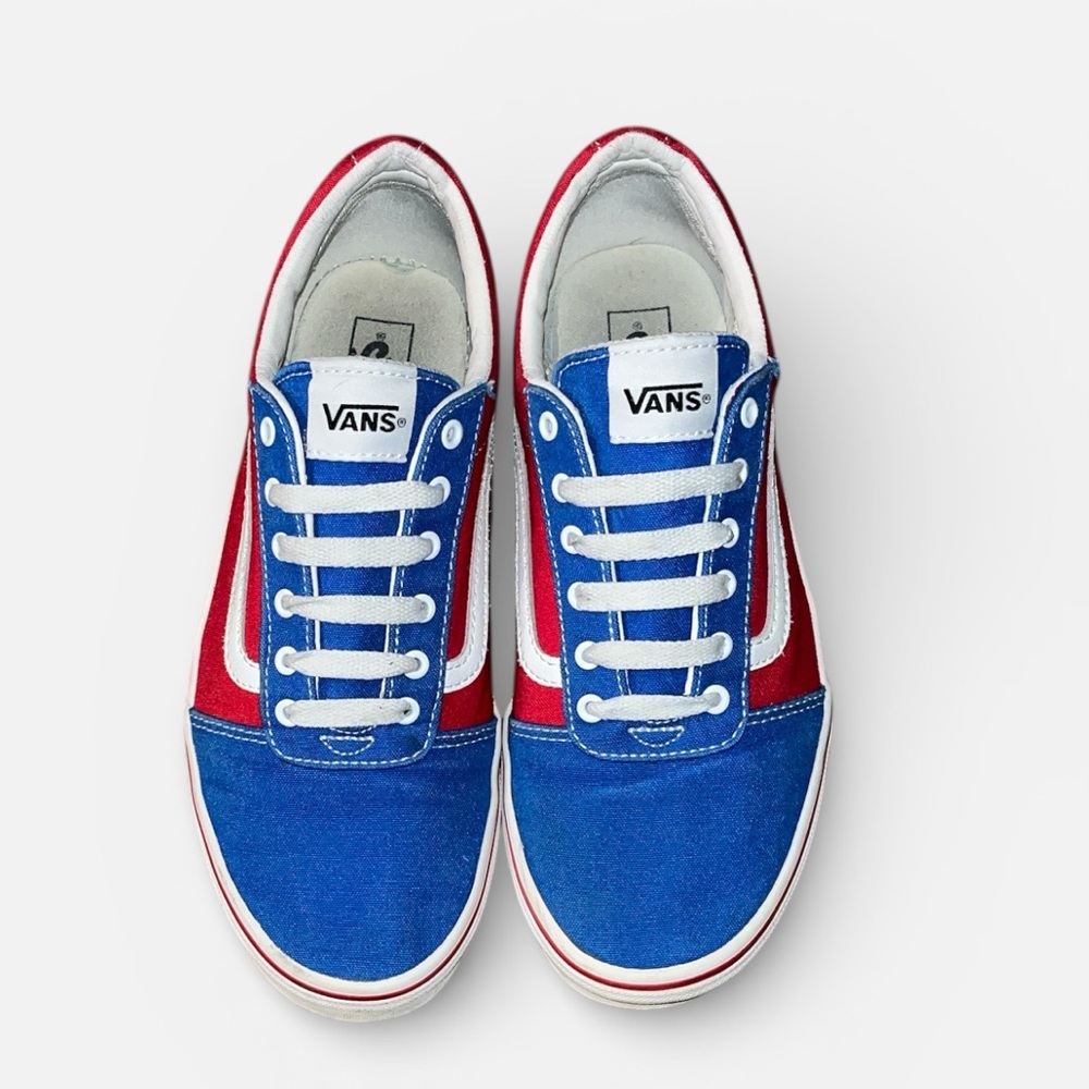 Vans “Ward” Checker Tape Sneaker in Red & Blue Youth Size 6; EU 38